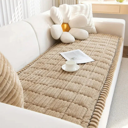 Sofa Cover Plush Flannel Anti-Slip Backing Machine Washable