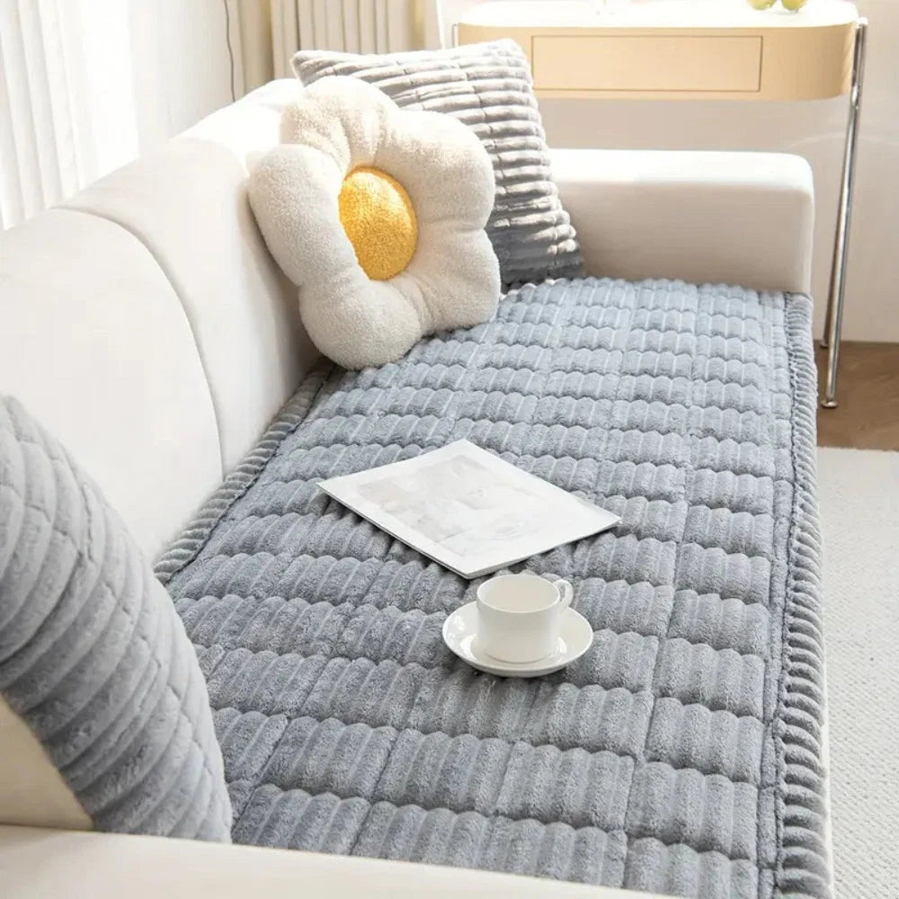 Sofa Cover Plush Flannel Anti-Slip Backing Machine Washable