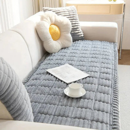 Sofa Cover Plush Flannel Anti-Slip Backing Machine Washable