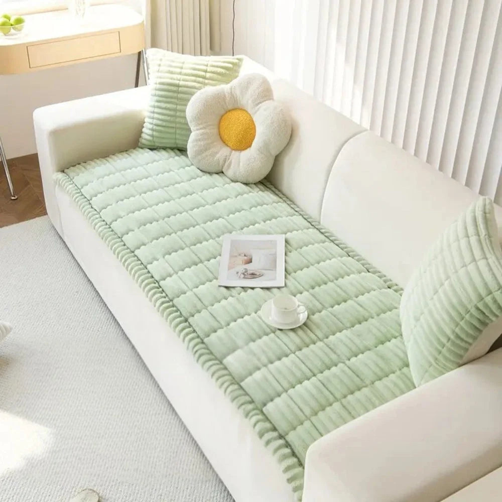 Sofa Cover Plush Flannel Anti-Slip Backing Machine Washable
