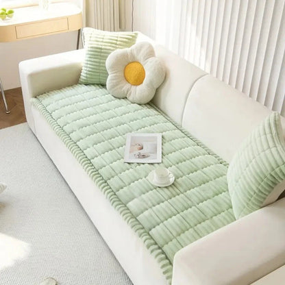 Sofa Cover Plush Flannel Anti-Slip Backing Machine Washable