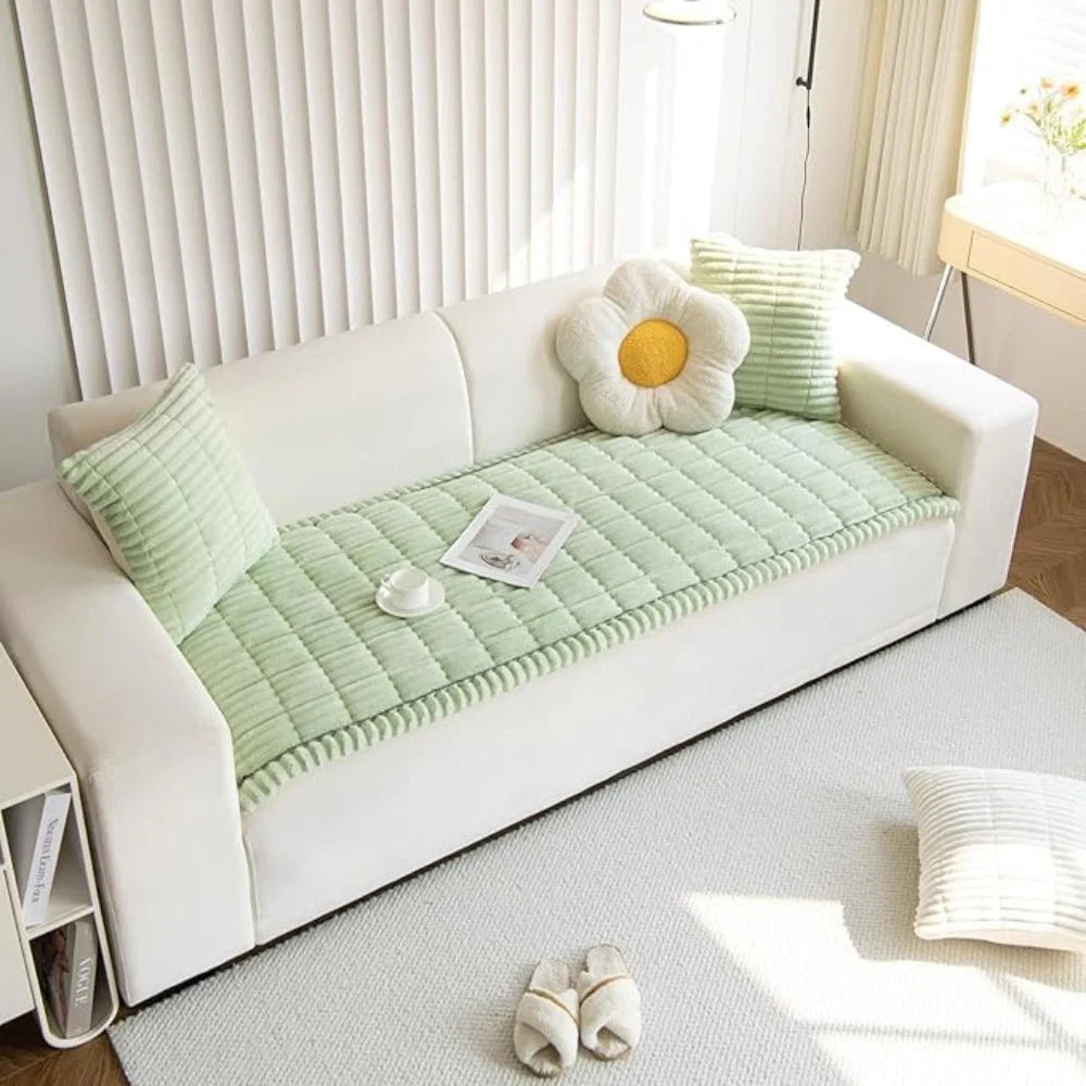 Sofa Cover Plush Flannel Anti-Slip Backing Machine Washable