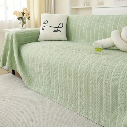 Sofa Cover Plush Leaf Pattern Microfiber & Non-Slip