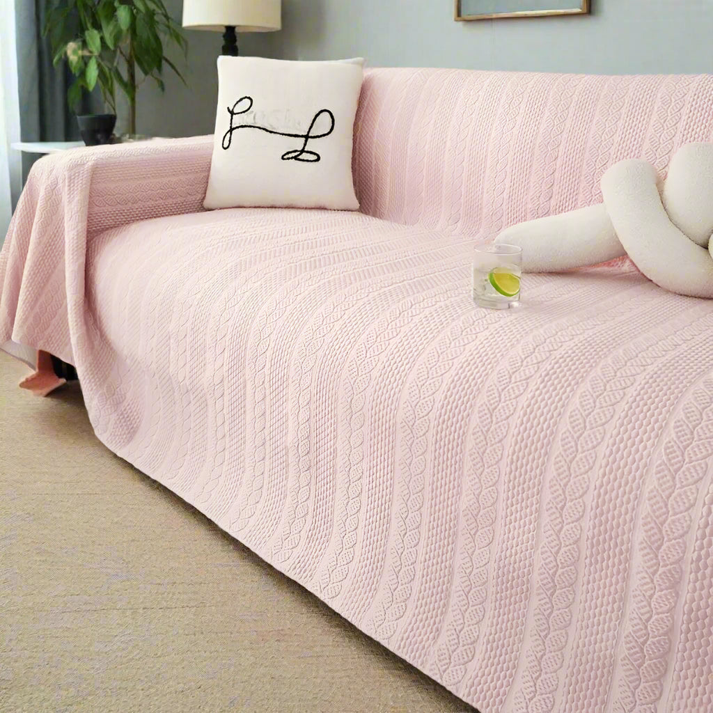 Sofa Cover Plush Leaf Pattern Microfiber & Non-Slip