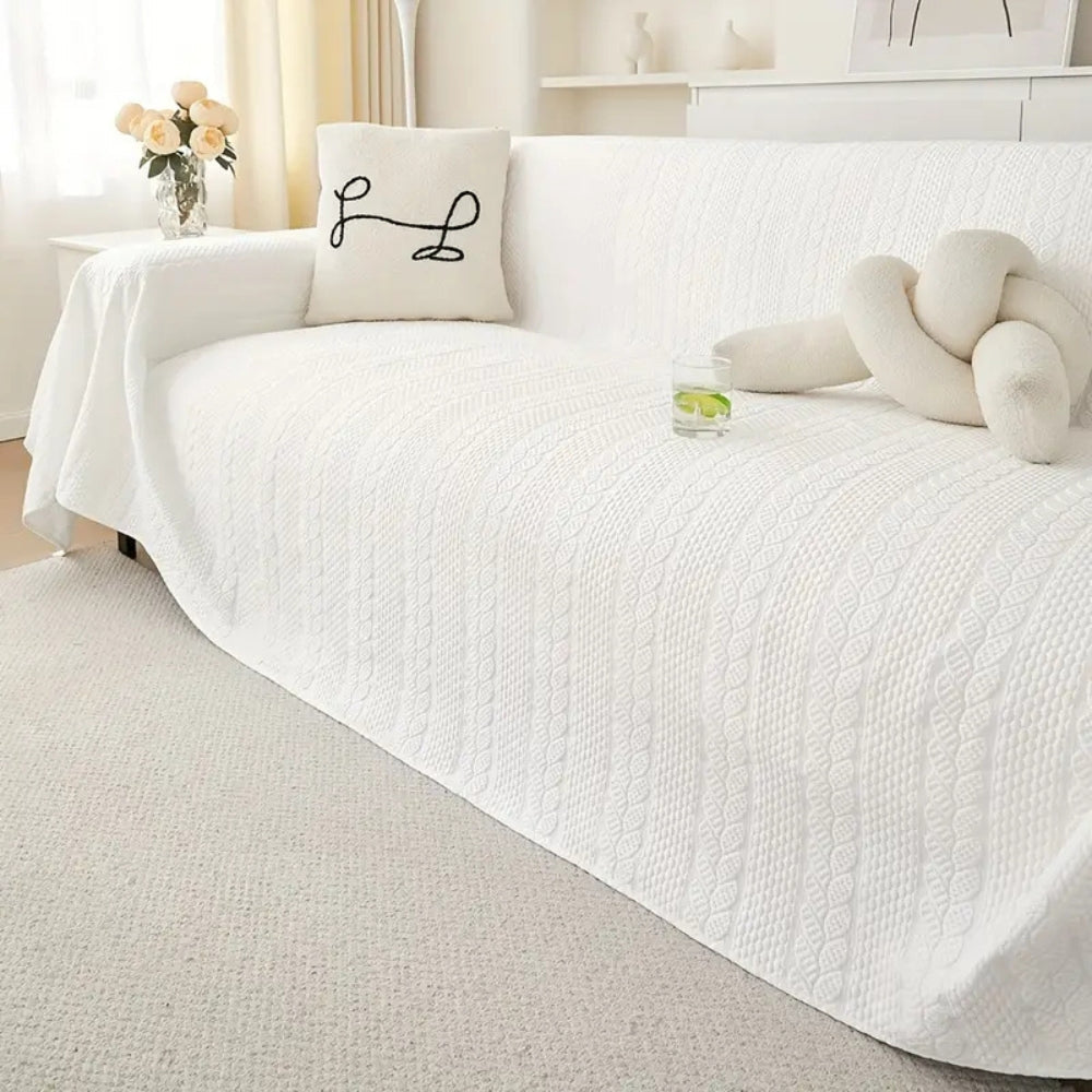 Sofa Cover Plush Leaf Pattern Microfiber & Non-Slip
