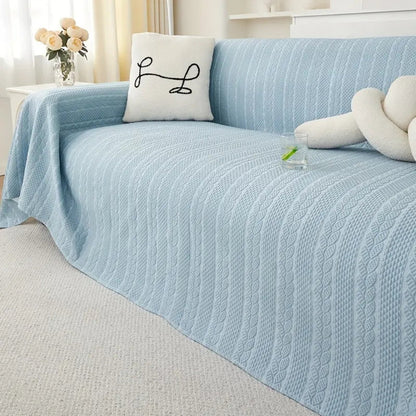 Sofa Cover Plush Leaf Pattern Microfiber & Non-Slip