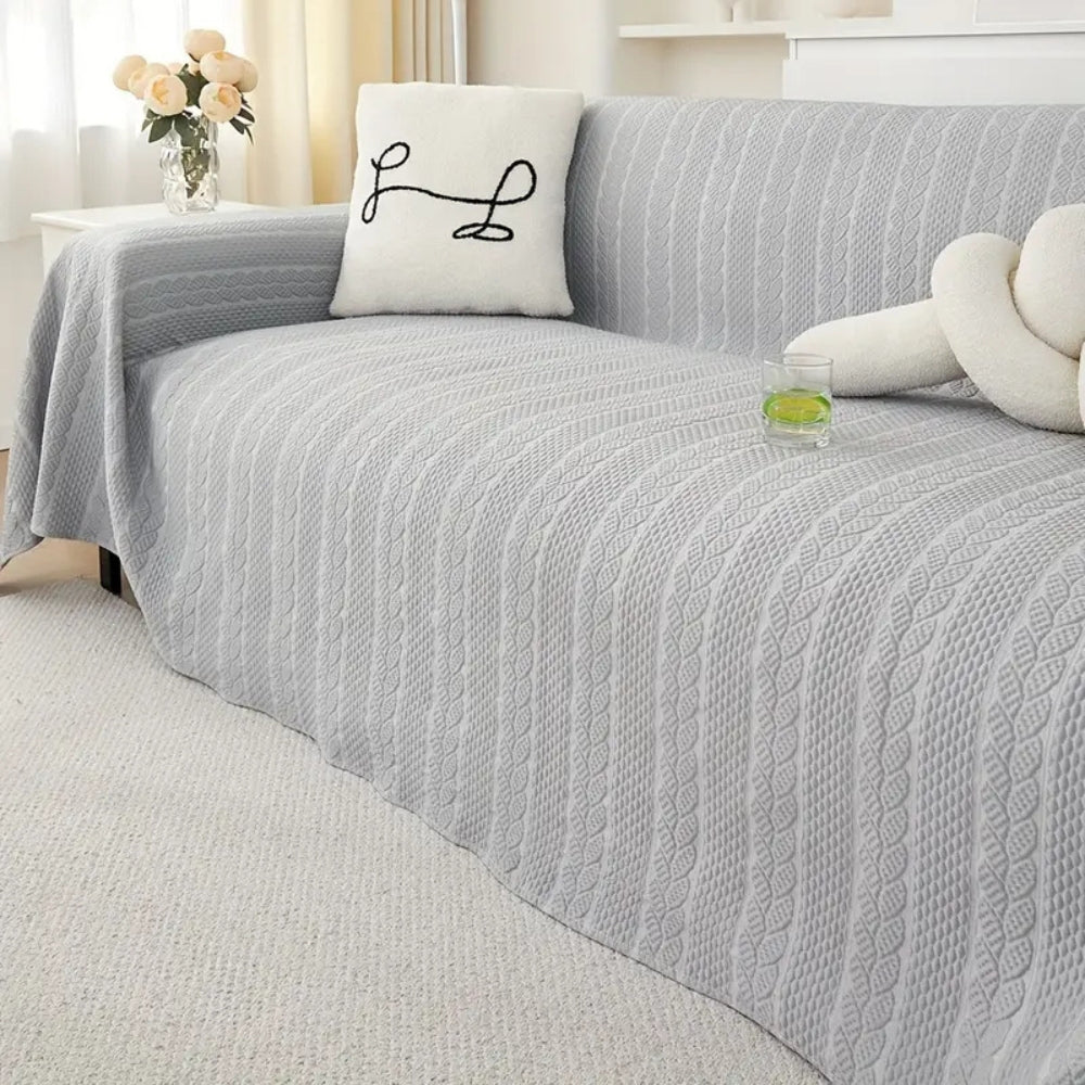 Sofa Cover Plush Leaf Pattern Microfiber & Non-Slip