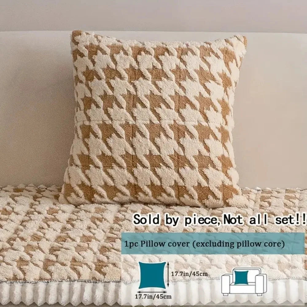 Sofa Cover Plush Microfiber Non-Slip Houndstooth Ruffle