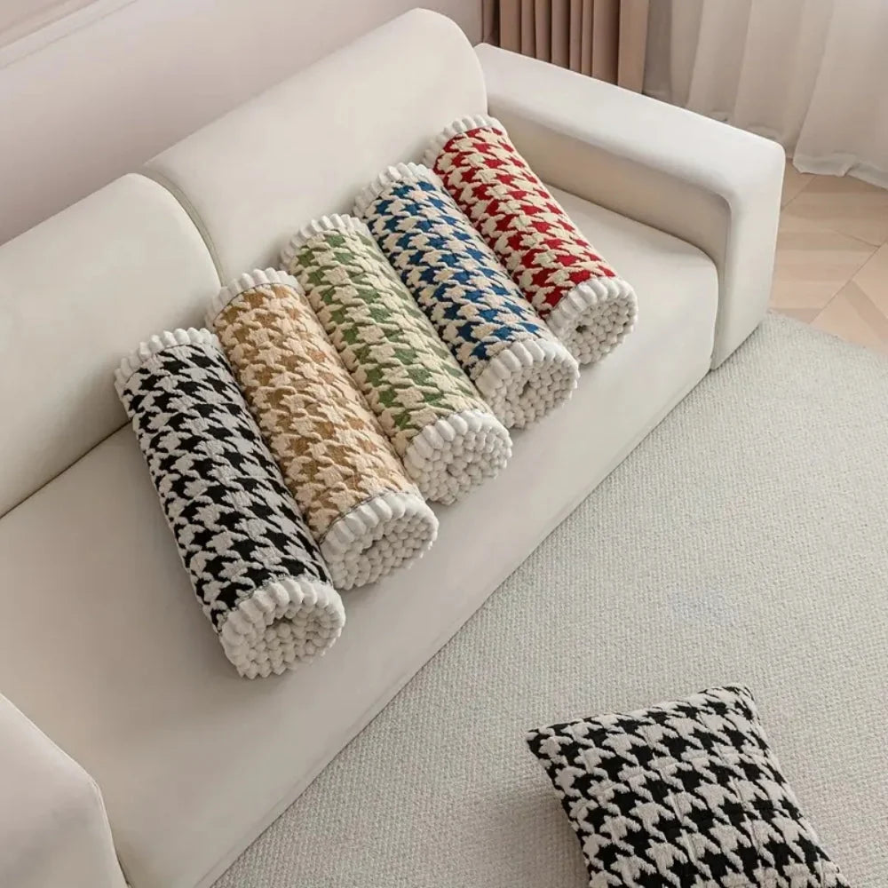 Sofa Cover Plush Microfiber Non-Slip Houndstooth Ruffle