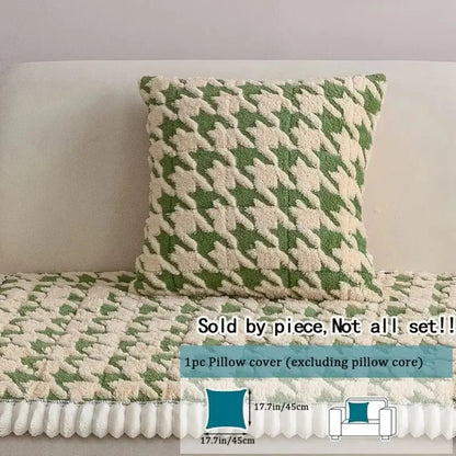 Sofa Cover Plush Microfiber Non-Slip Houndstooth Ruffle