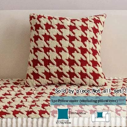Sofa Cover Plush Microfiber Non-Slip Houndstooth Ruffle