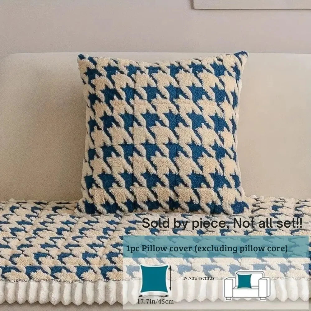 Sofa Cover Plush Microfiber Non-Slip Houndstooth Ruffle