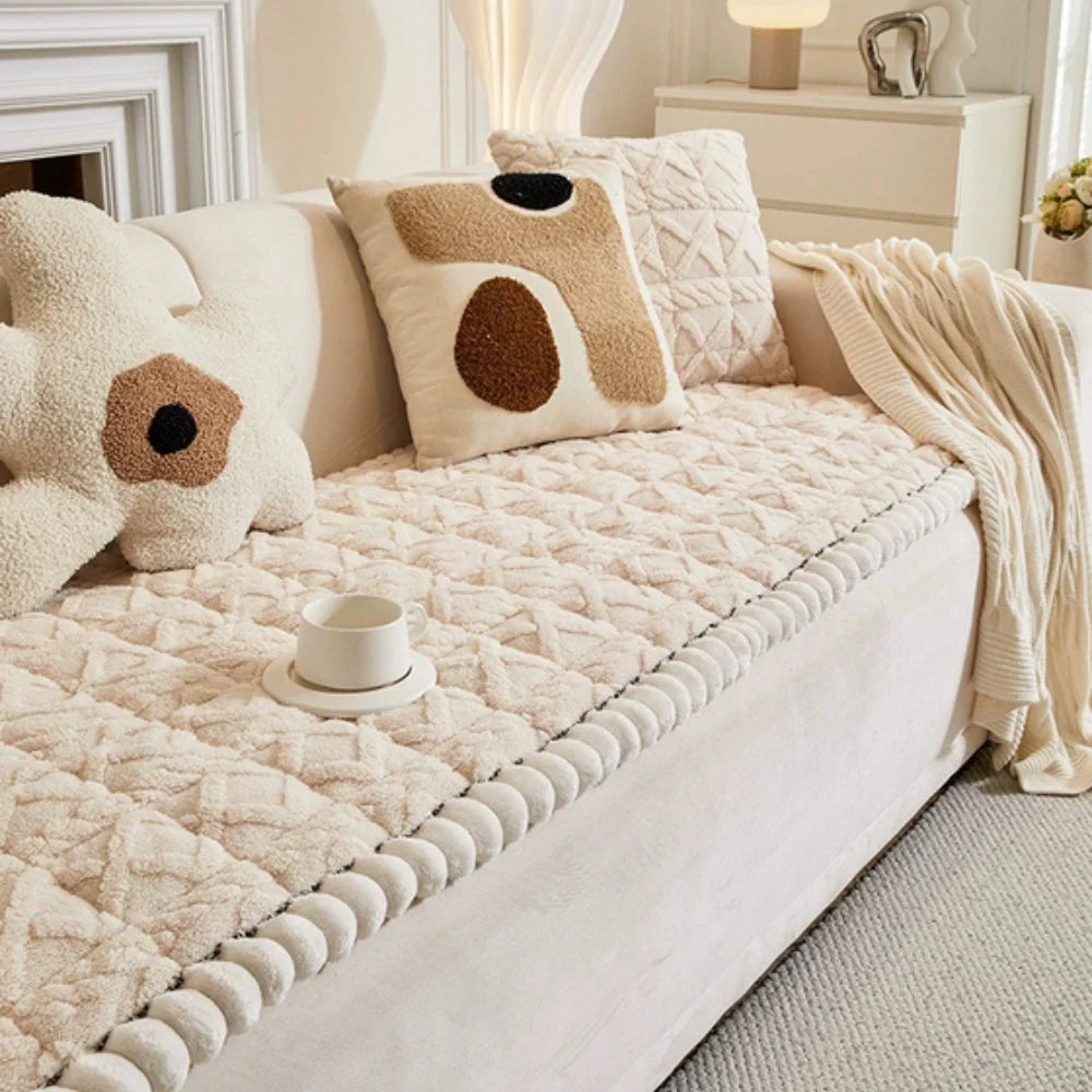Sofa Cover Plush Quilted Microfiber Anti-Slip & Machine Washable