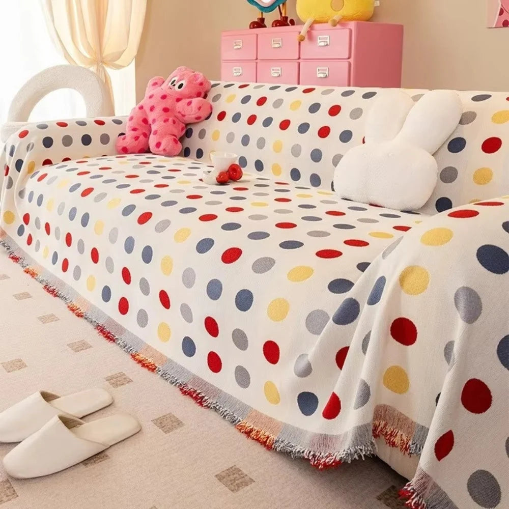 Sofa Cover Polka Dot Microfiber Blend Machine Washable