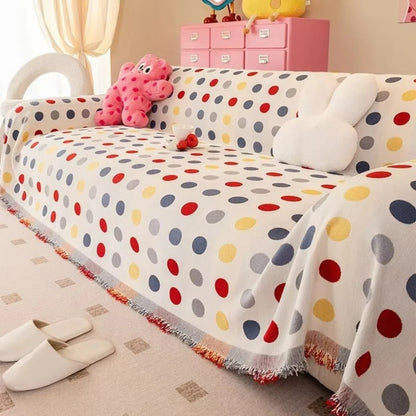 Sofa Cover Polka Dot Microfiber Blend Machine Washable