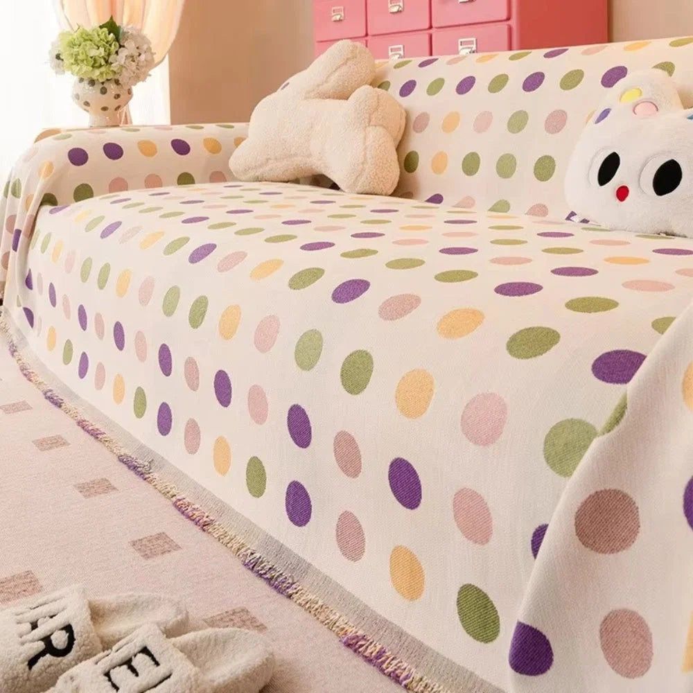 Sofa Cover Polka Dot Microfiber Blend Machine Washable