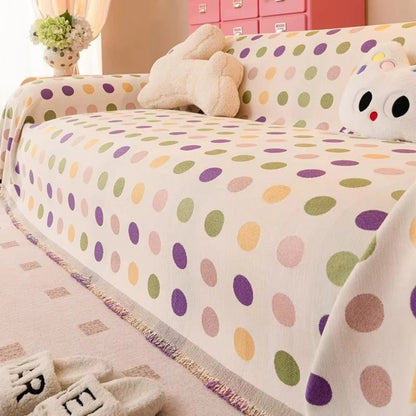 Sofa Cover Polka Dot Microfiber Blend Machine Washable