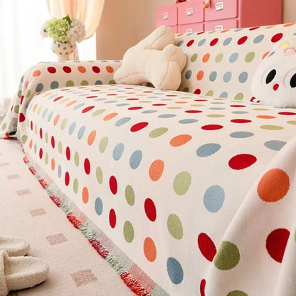 Sofa Cover Polka Dot Microfiber Blend Machine Washable