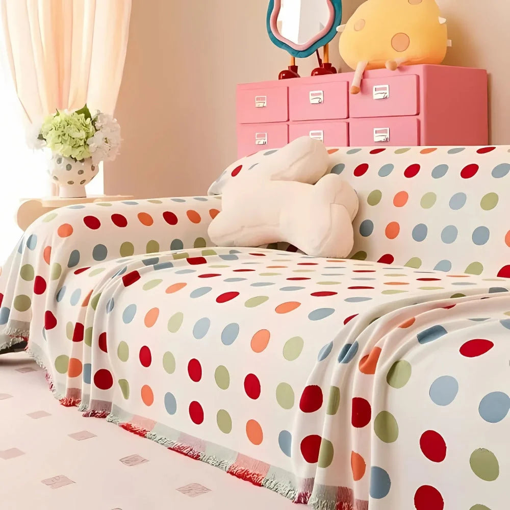 Sofa Cover Polka Dot Microfiber Blend Machine Washable
