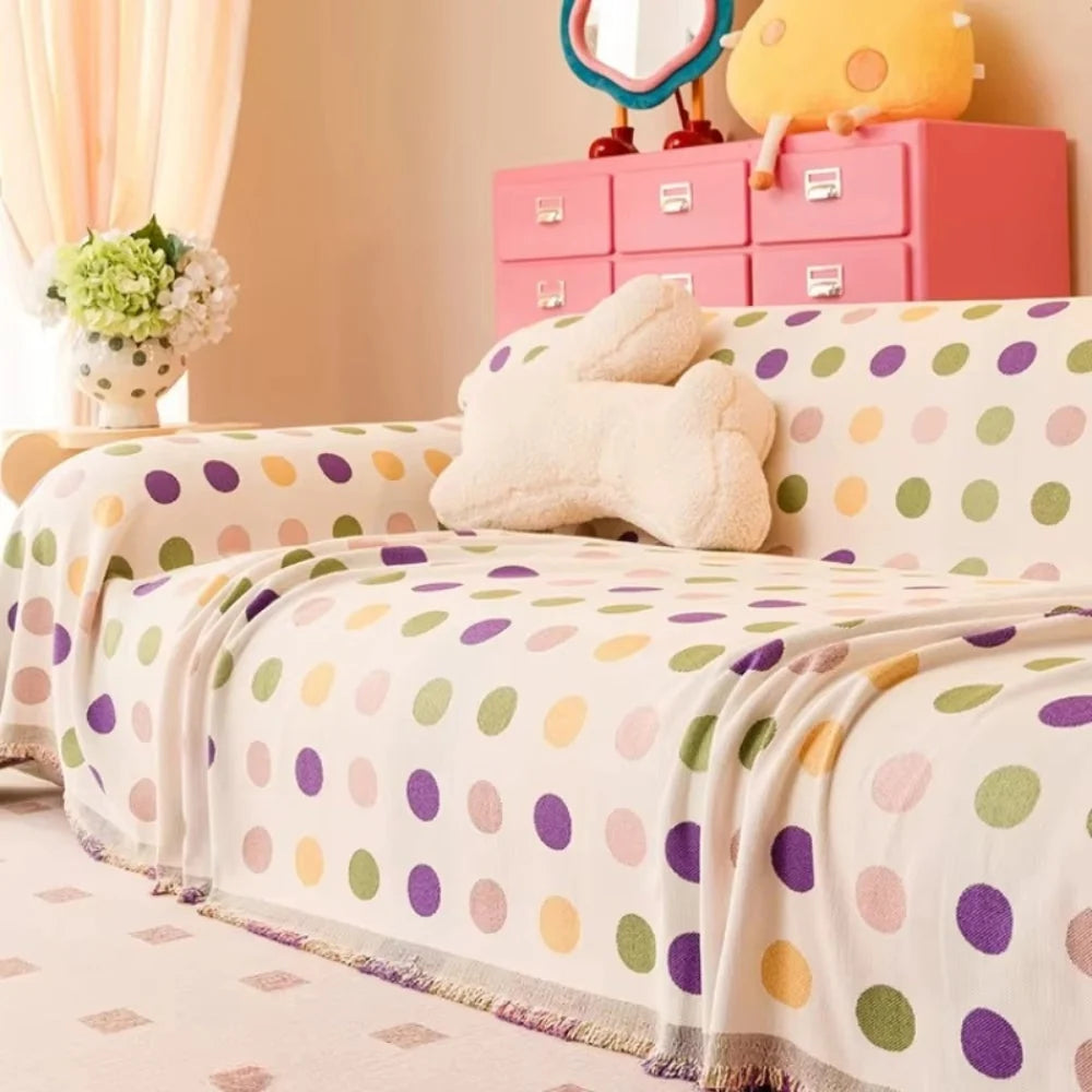 Sofa Cover Polka Dot Microfiber Blend Machine Washable