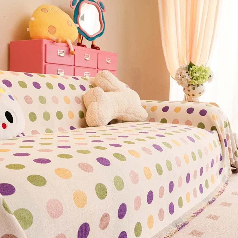 Sofa Cover Polka Dot Microfiber Blend Machine Washable