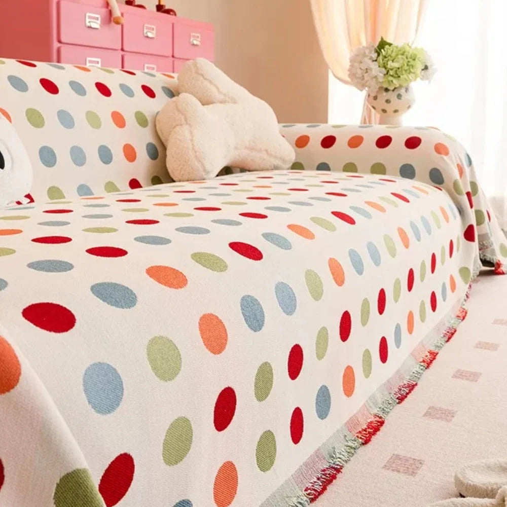 Sofa Cover Polka Dot Microfiber Blend Machine Washable