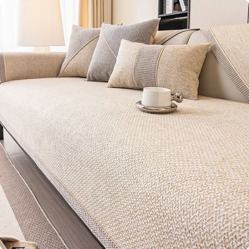 Sofa Cover Quilted Cotton-Linen Blend Non-Slip Backing
