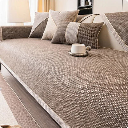 Sofa Cover Quilted Cotton-Linen Blend Non-Slip Backing