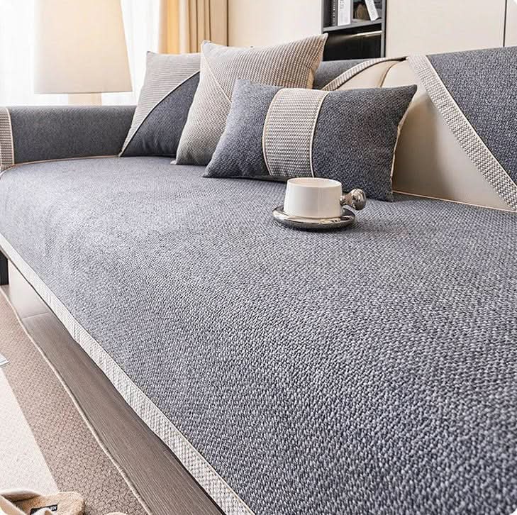 Sofa Cover Quilted Cotton-Linen Blend Non-Slip Backing