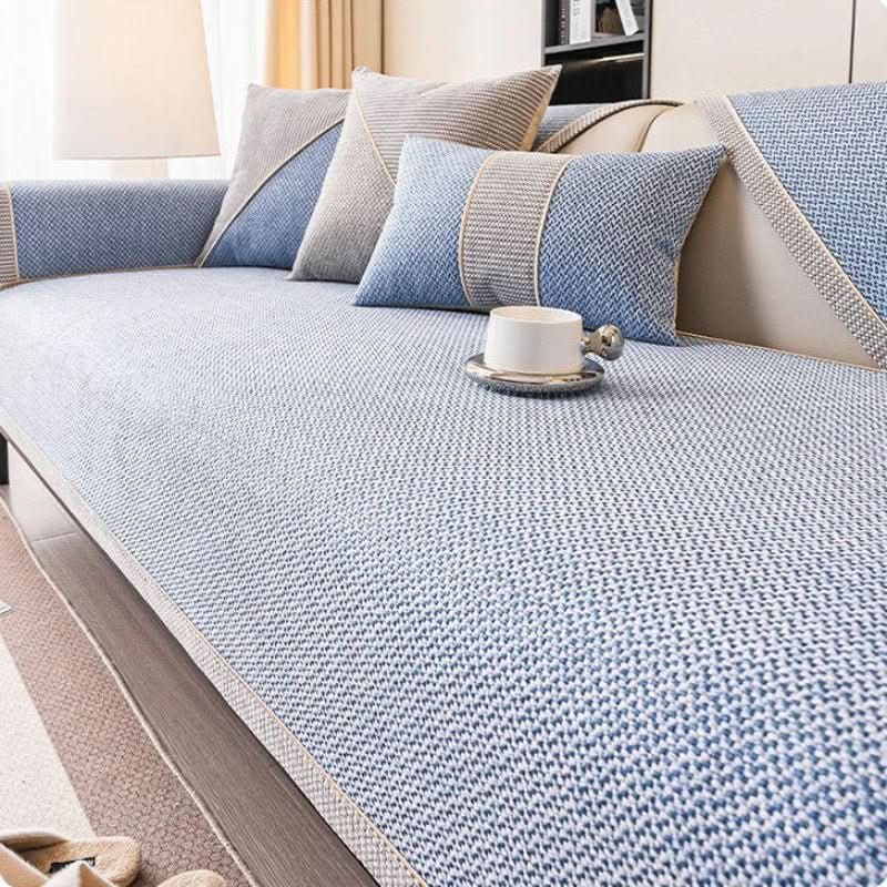 Sofa Cover Quilted Cotton-Linen Blend Non-Slip Backing