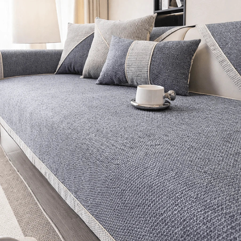 Sofa Cover Quilted Cotton-Linen Blend Non-Slip Backing