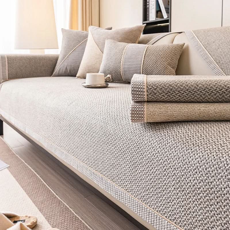 Sofa Cover Quilted Cotton-Linen Blend Non-Slip Backing
