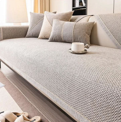 Sofa Cover Quilted Cotton-Linen Blend Non-Slip Backing