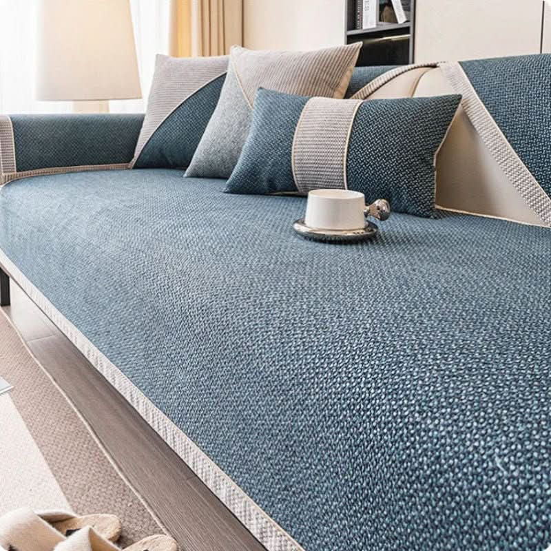 Sofa Cover Quilted Cotton-Linen Blend Non-Slip Backing