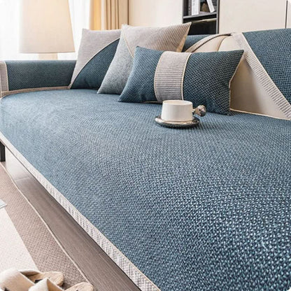 Sofa Cover Quilted Cotton-Linen Blend Non-Slip Backing