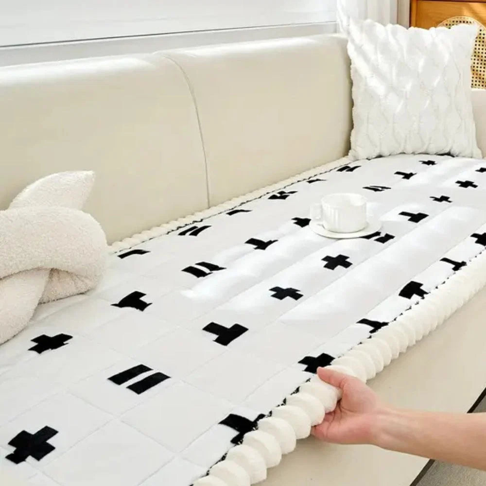 Sofa Cover Quilted Microfiber Blend Ruffled Edge