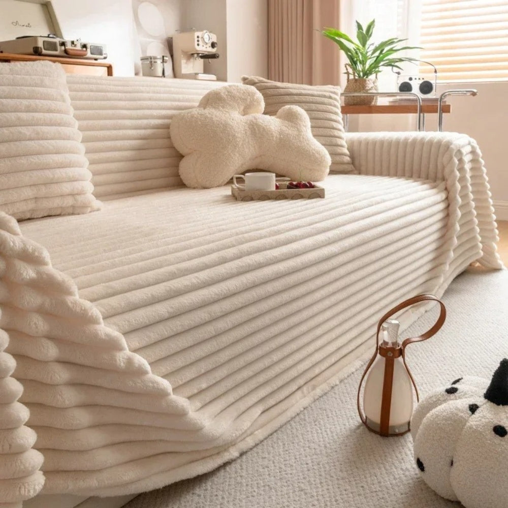 Sofa Cover Quilted Ribbed Microfiber Non-Slip