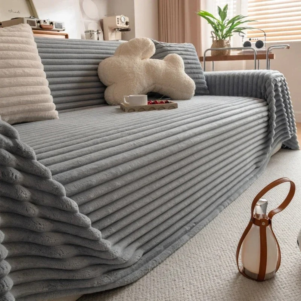 Sofa Cover Quilted Ribbed Microfiber Non-Slip