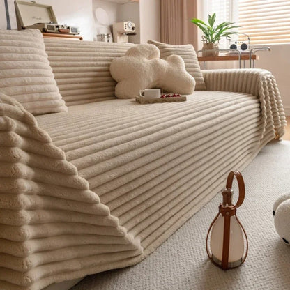 Sofa Cover Quilted Ribbed Microfiber Non-Slip