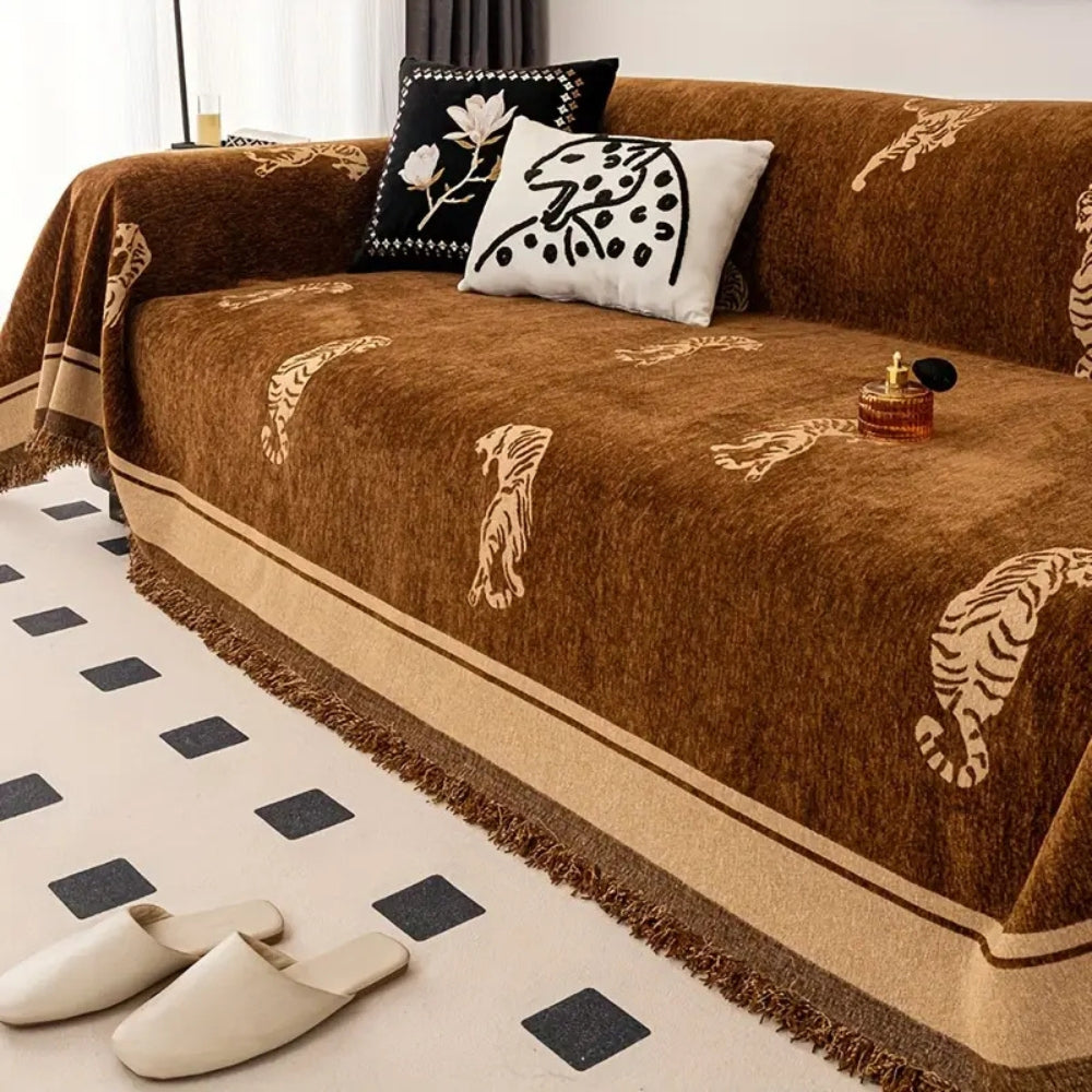 Sofa Cover Reversible Chenille Tiger Print Machine Washable