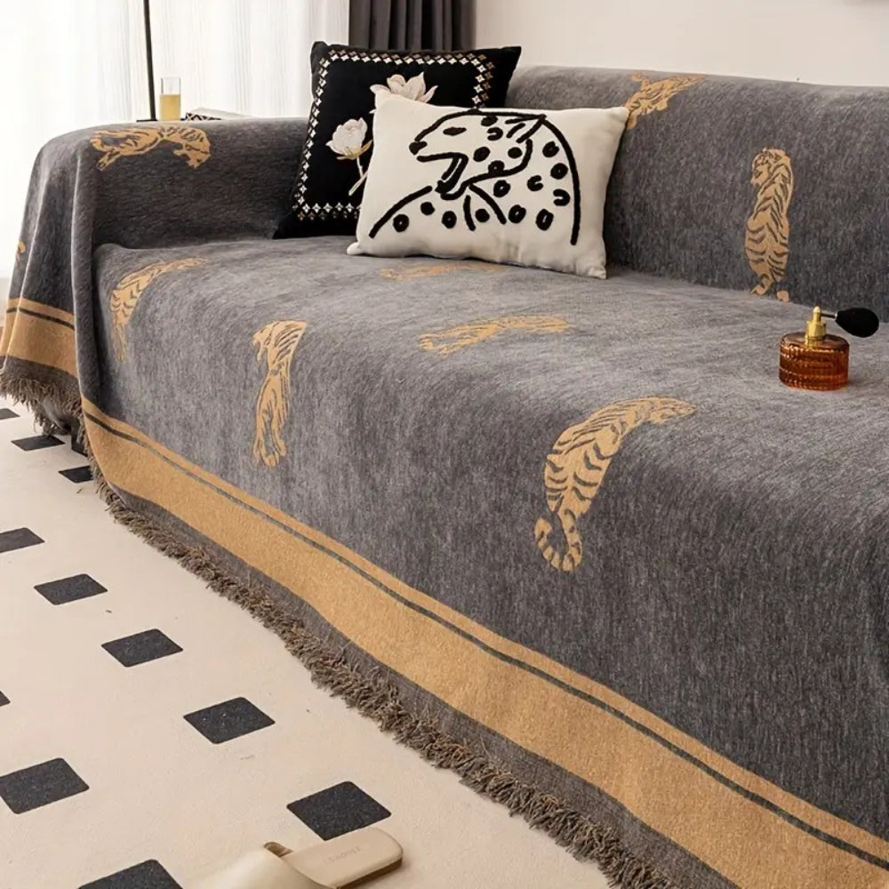 Sofa Cover Reversible Chenille Tiger Print Machine Washable