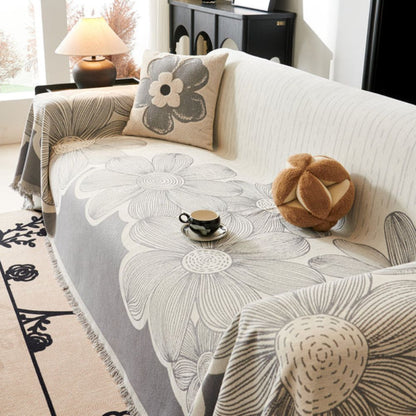 Sofa Cover Reversible Floral Chenille Tasselled Edges Machine Washable