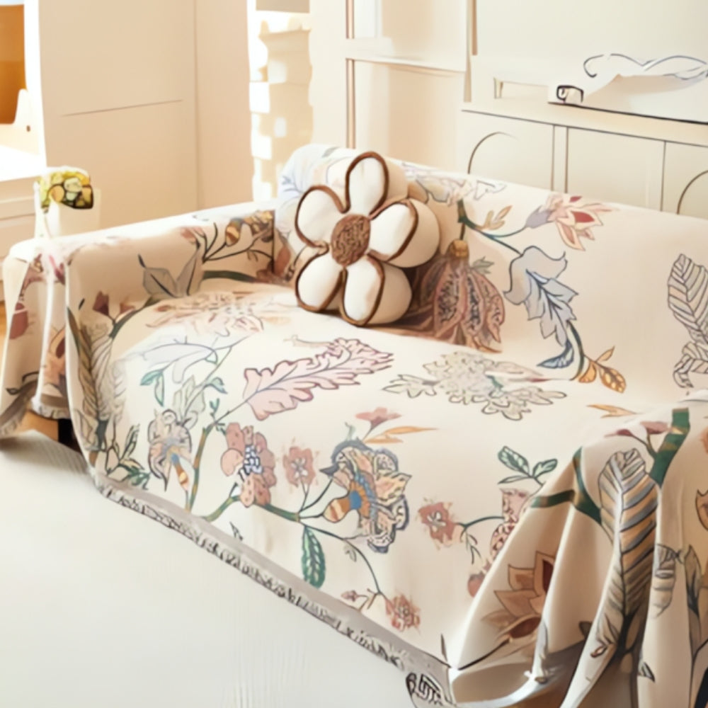 Sofa Cover Reversible Floral Jacquard Cotton-Microfiber Machine-Washable