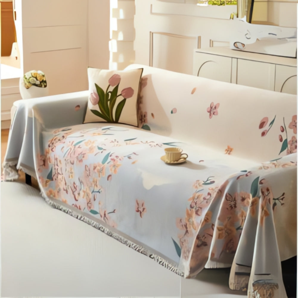 Sofa Cover Reversible Floral Jacquard Cotton-Microfiber Machine-Washable