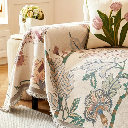 Sofa Cover Reversible Floral Jacquard Cotton-Microfiber Machine-Washable