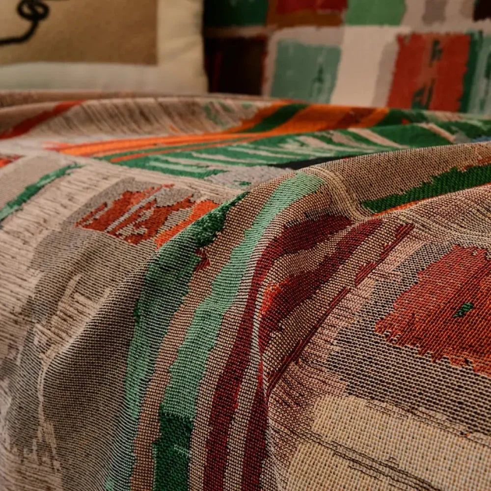 Sofa Cover Rustic Geometric Microfiber Blend & Non-Slip Backing