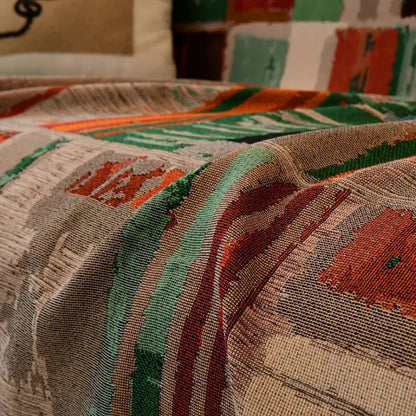 Sofa Cover Rustic Geometric Microfiber Blend & Non-Slip Backing