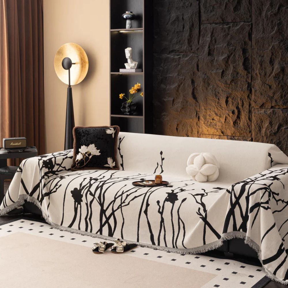 Sofa Cover Soft Chenille Branch Pattern Machine Washable