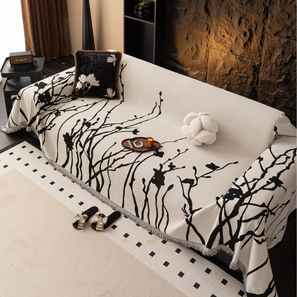 Sofa Cover Soft Chenille Branch Pattern Machine Washable