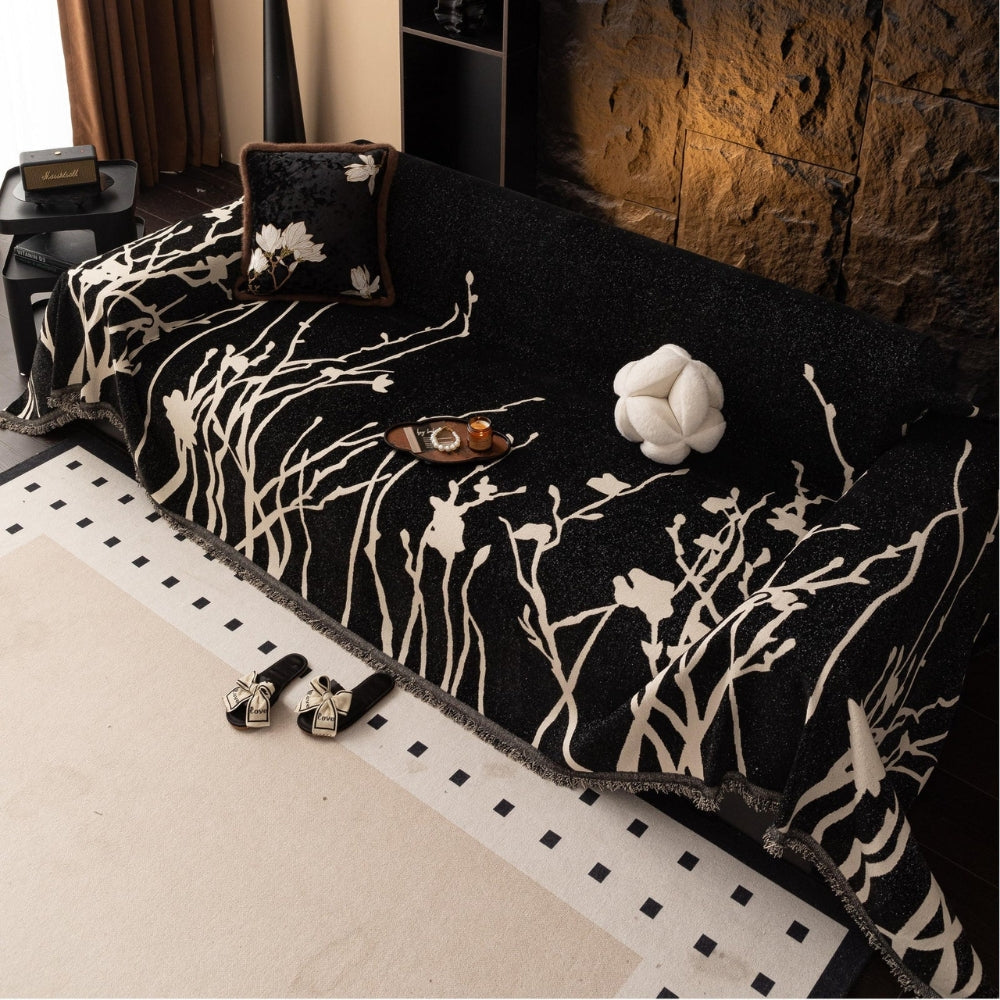Sofa Cover Soft Chenille Branch Pattern Machine Washable